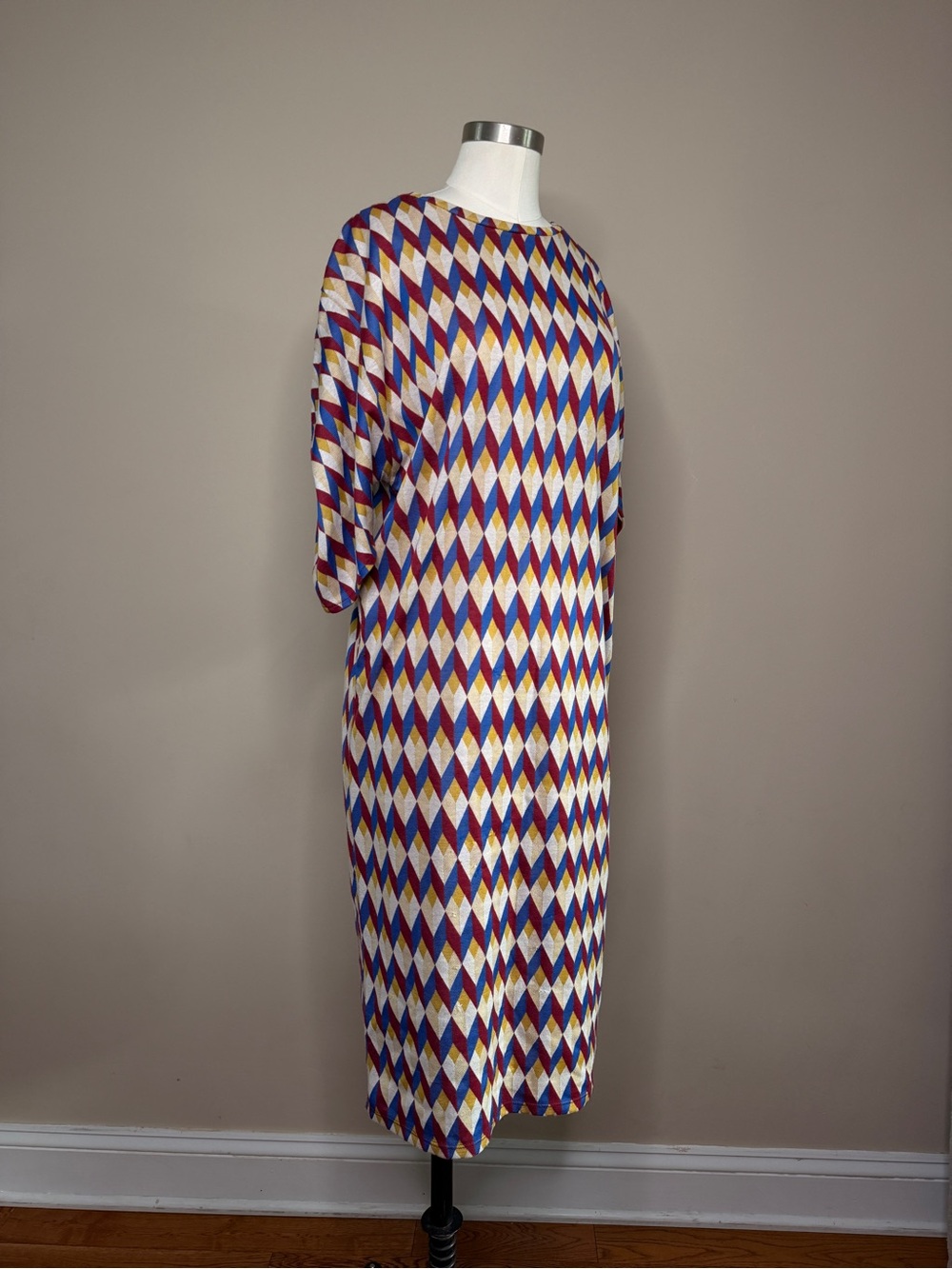 Zara Geometric Knit Midi Dress in Red, Blue, Yellow, Cream